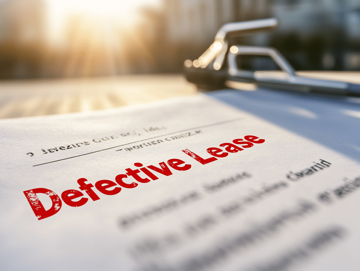 Legal document with the words defective lease stamped at the top