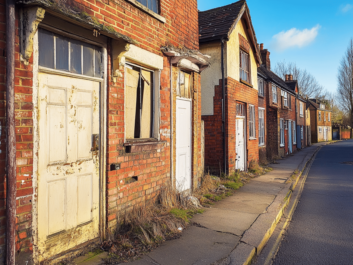 Row of poor condition terraced houses