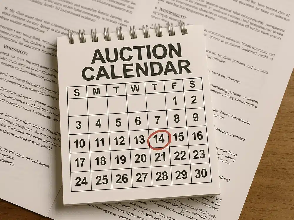 Auction calendar on top of legal papers