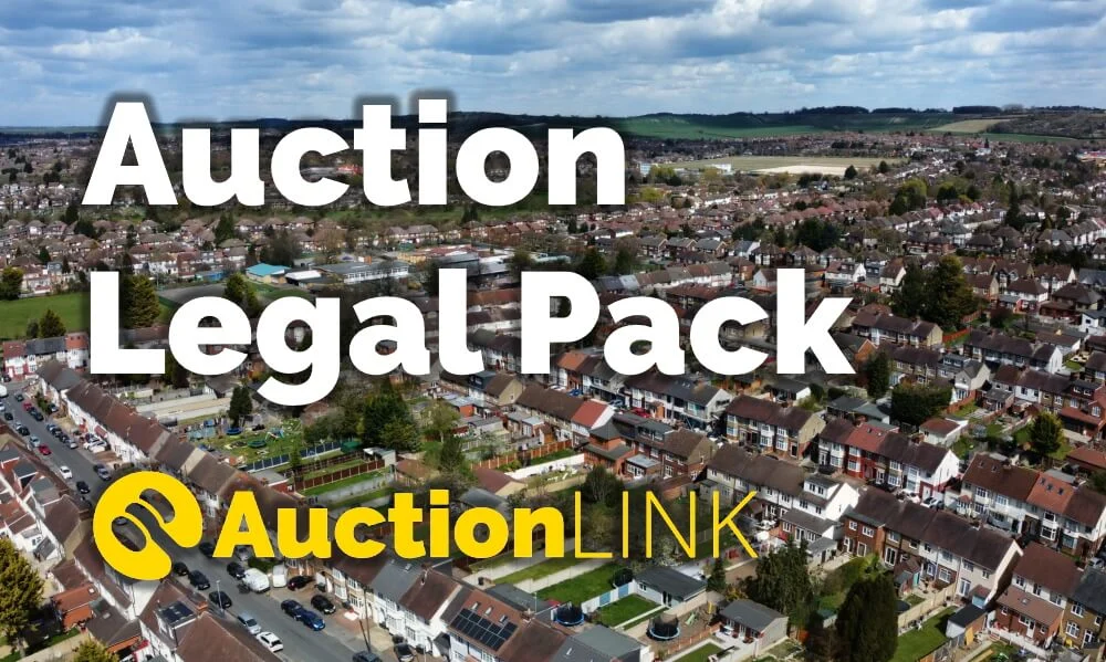 Auction Legal Pack - an Auction Link banner over an aerial view of UK residential streets