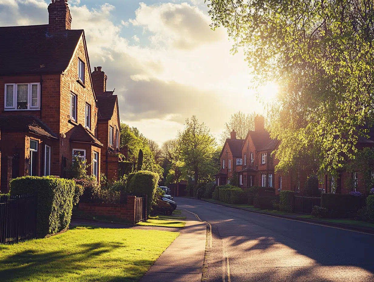 British properties on a leafy street
