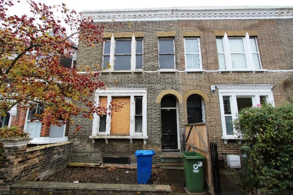 Fire damaged Victorian house at 33 Bushey Hill Road, Camberwell, London SE5 8QF