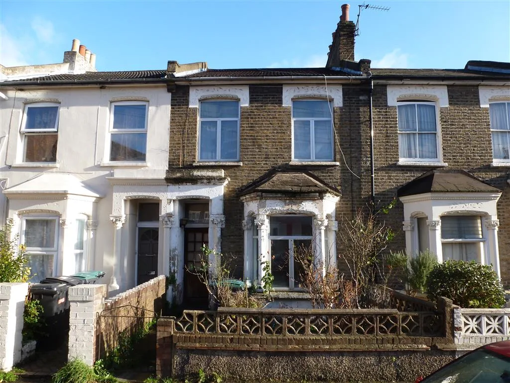 Front of the unmodernised freehold terraced house on Glenwood Road, Haringay