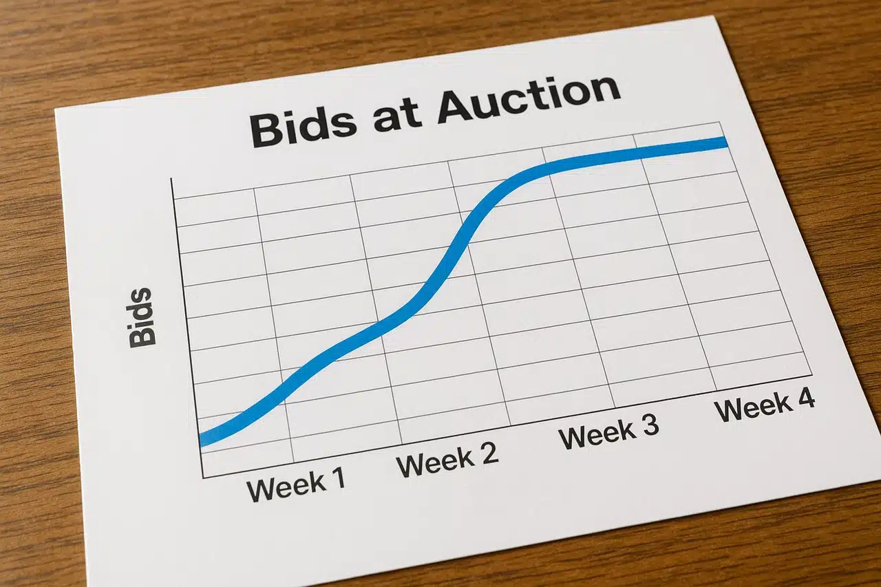 A graph showing rising bids during an extended auction
