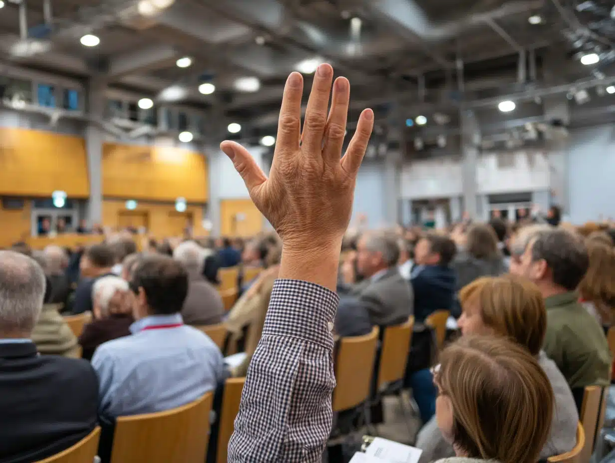 Hand in air - bidding at property auction
