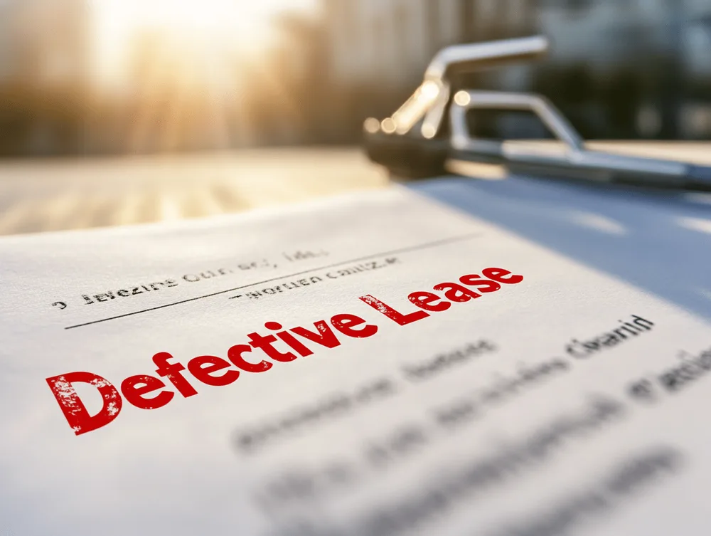 A legal document with the words 'defective lease' stamped at the top