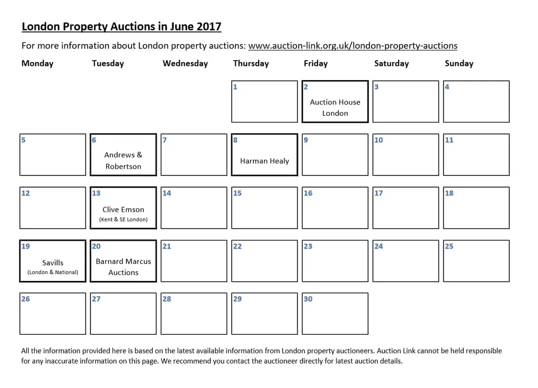 London property auctions in June 2017 - calendar of dates