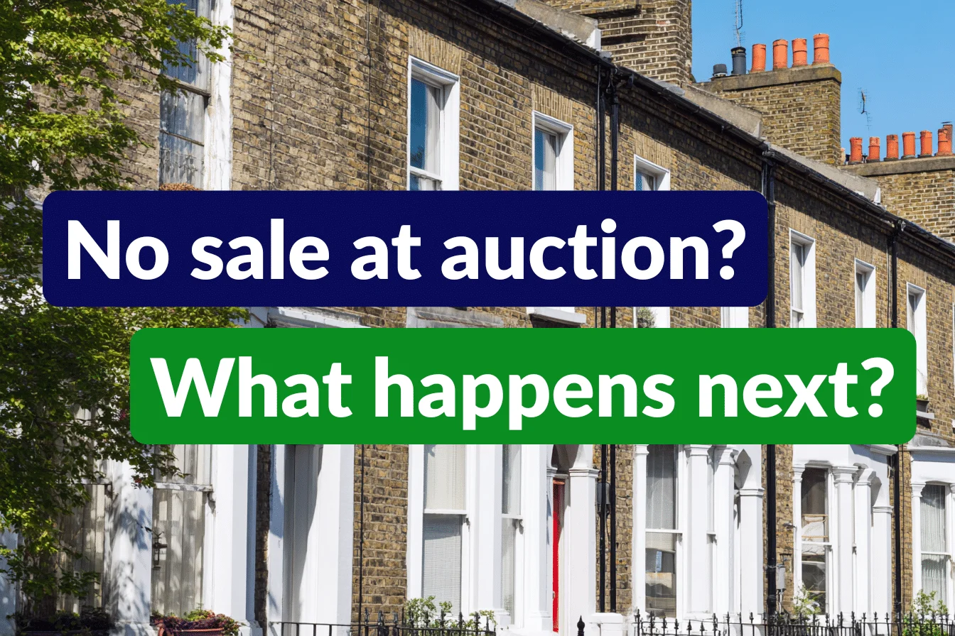 No sale at auction? What happens next? - an Auction Link banner over a row of UK terraced houses
