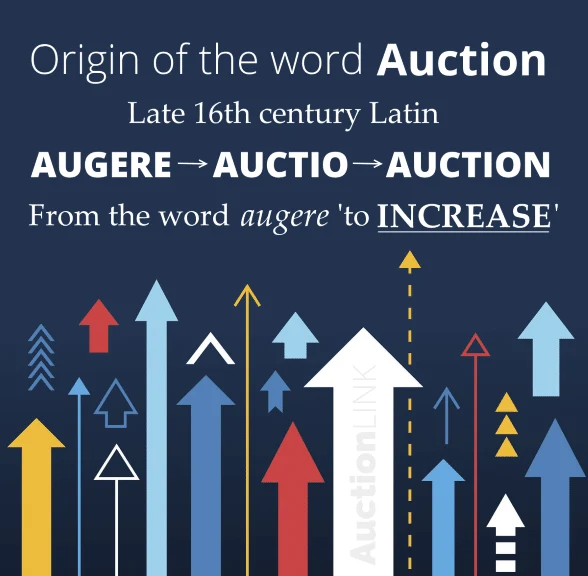 Infographic: origin of the word auction - from the Latin augere, auctio, auction, meaning 'to increase'