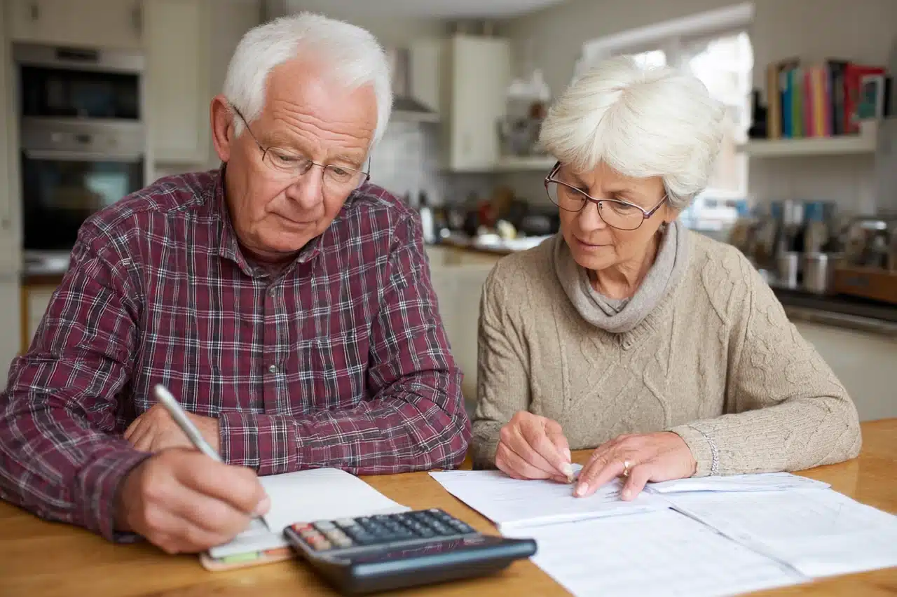 A couple working out their finances at the kitchen table