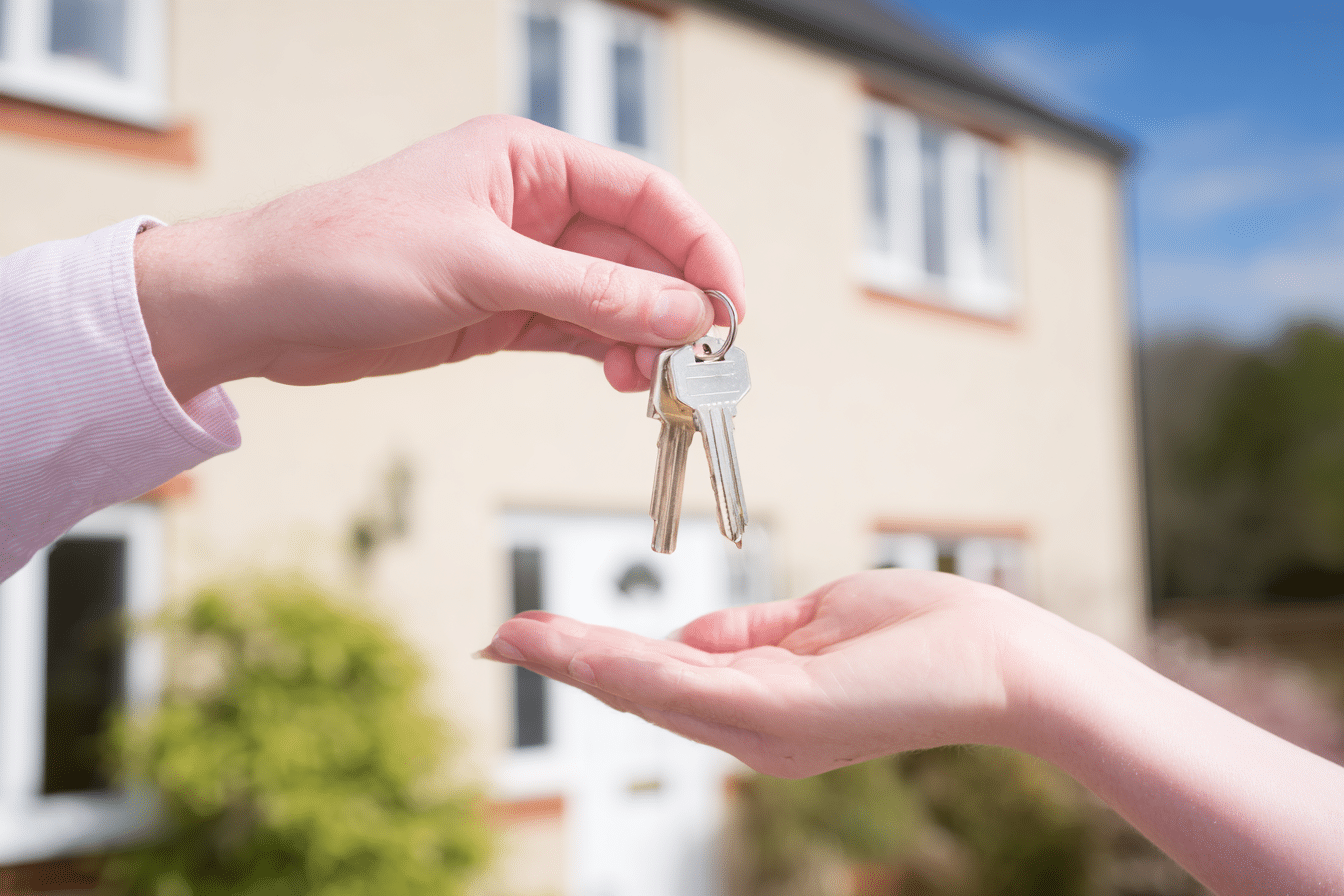 House sale completion day - keys being handed over